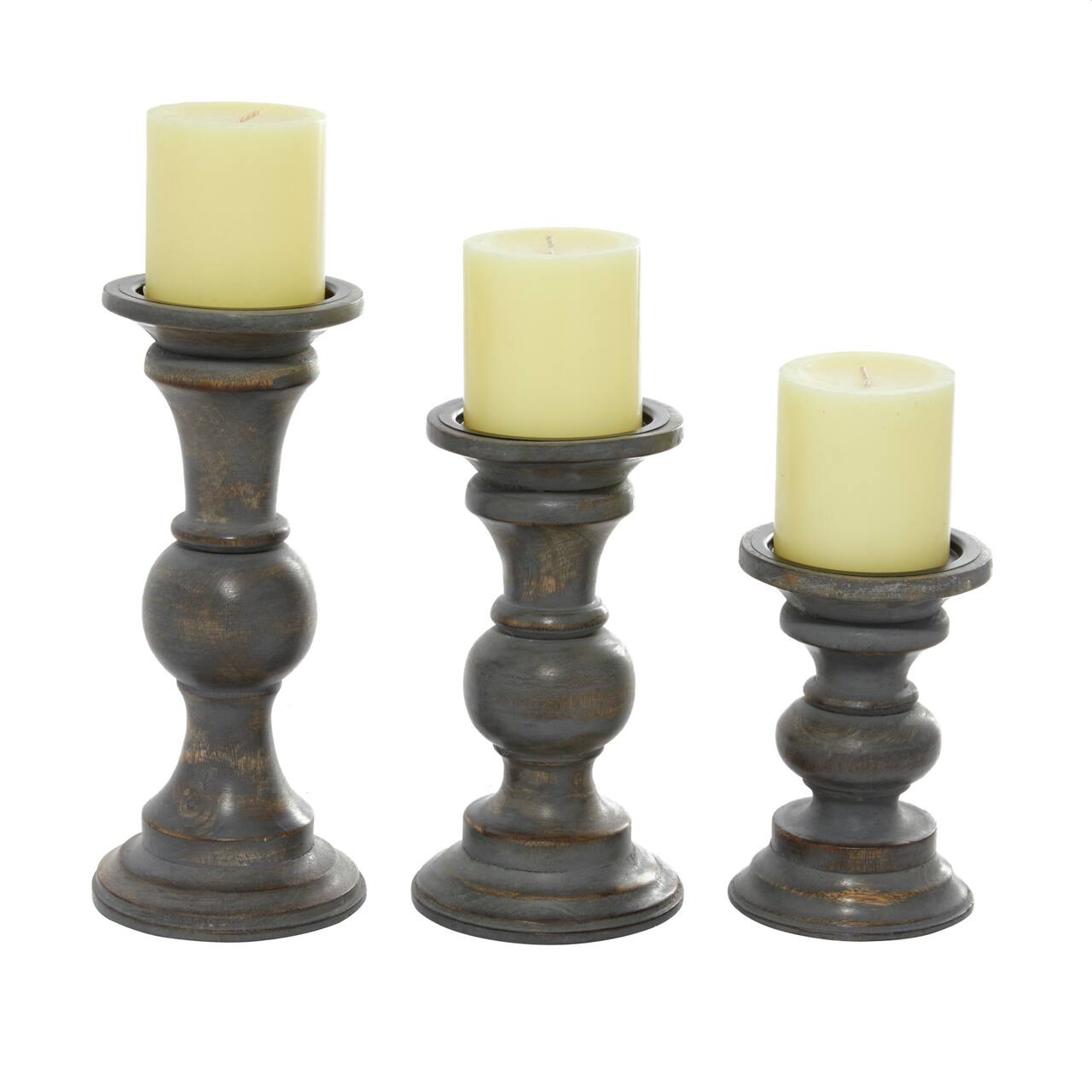 Brown Mango Wood Country Cottage Candle Holder Set
